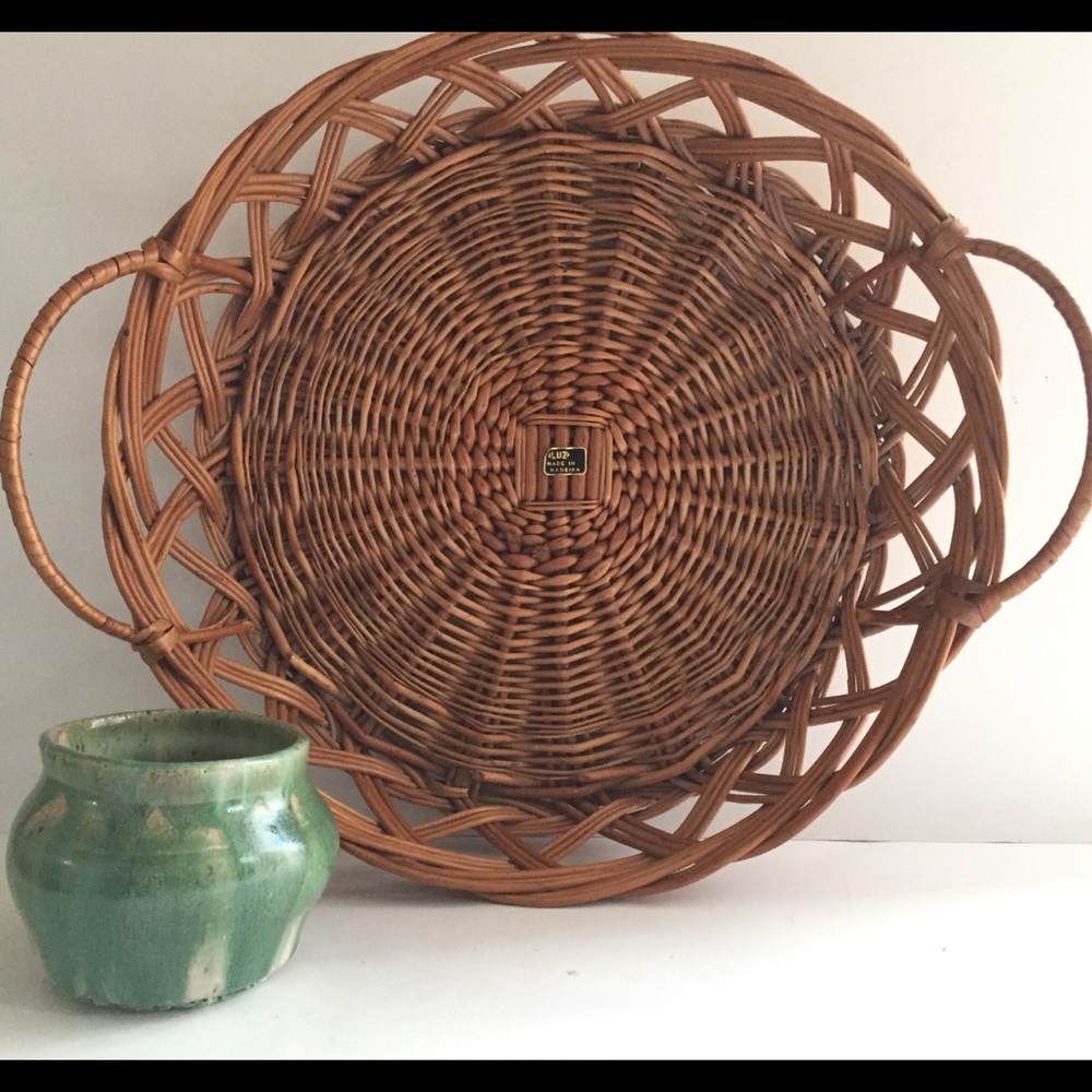 Large Vintage Basket Tray, Wall Basket Wicker